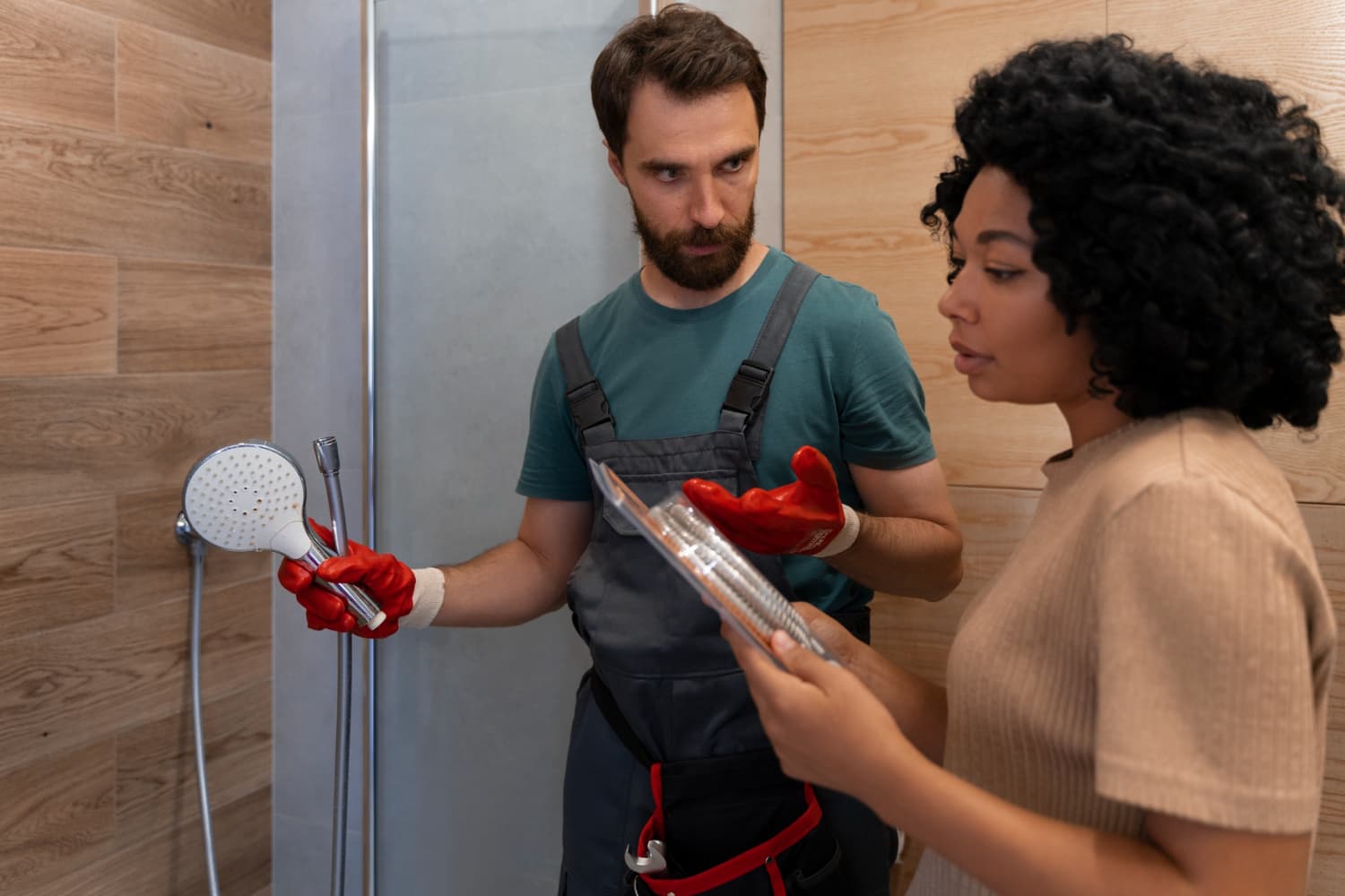 Técnico realizando reparo em residência moderna, representando assistência residencial.